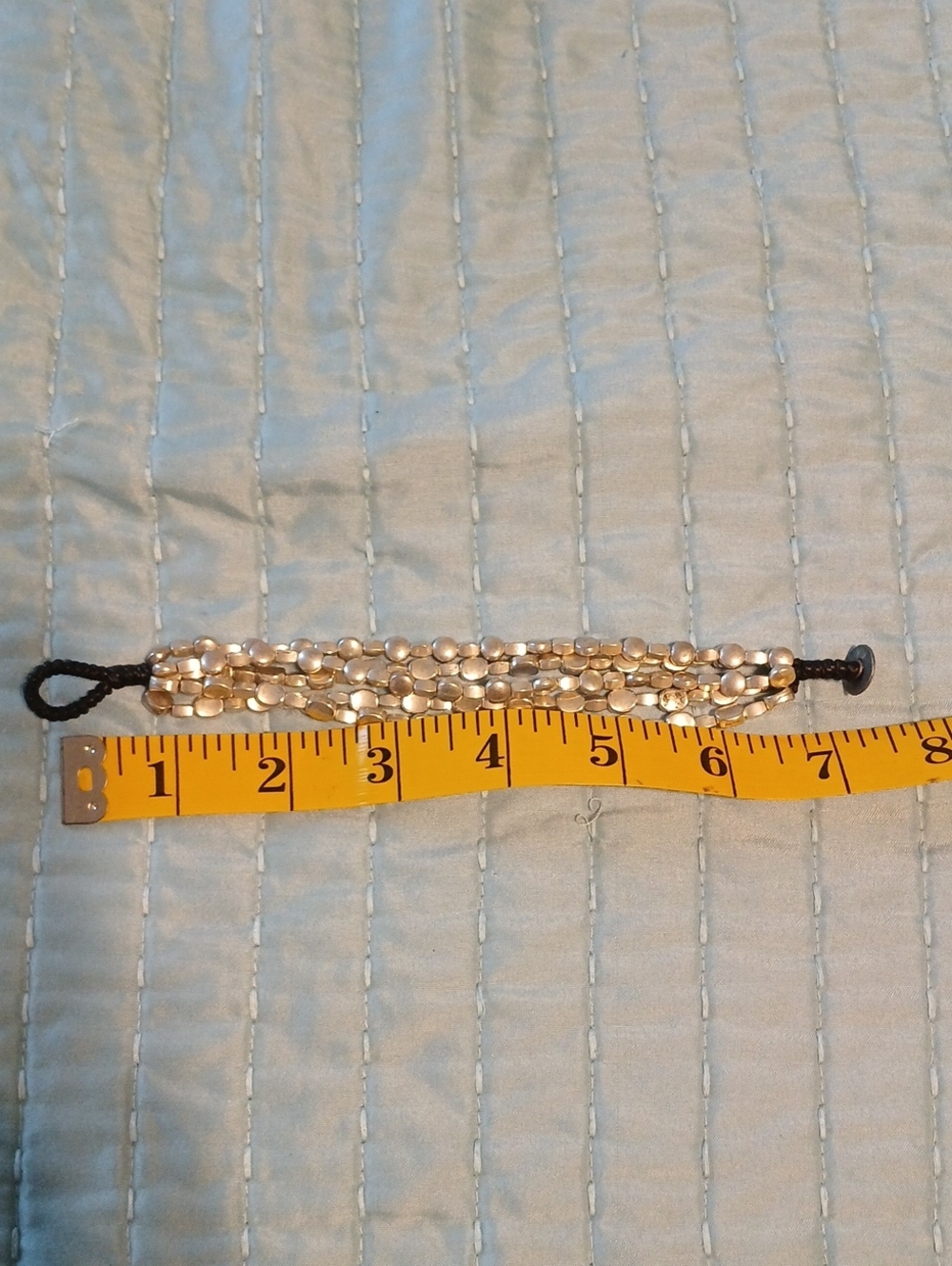 Multi-Strand Silver Beaded Bracelet Wuth Button Closure